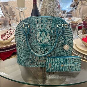 Brahmin Teal Crocodile Embossed Satchel and Wallet